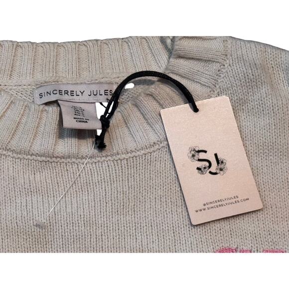 NWT CIAO BELLA Embroidered Front Cropped Powder Pink Sweater Small - Picture 4 of 8